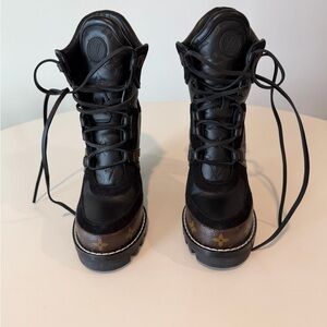 Louis Vuitton Black and Brown Lace-Up Boots